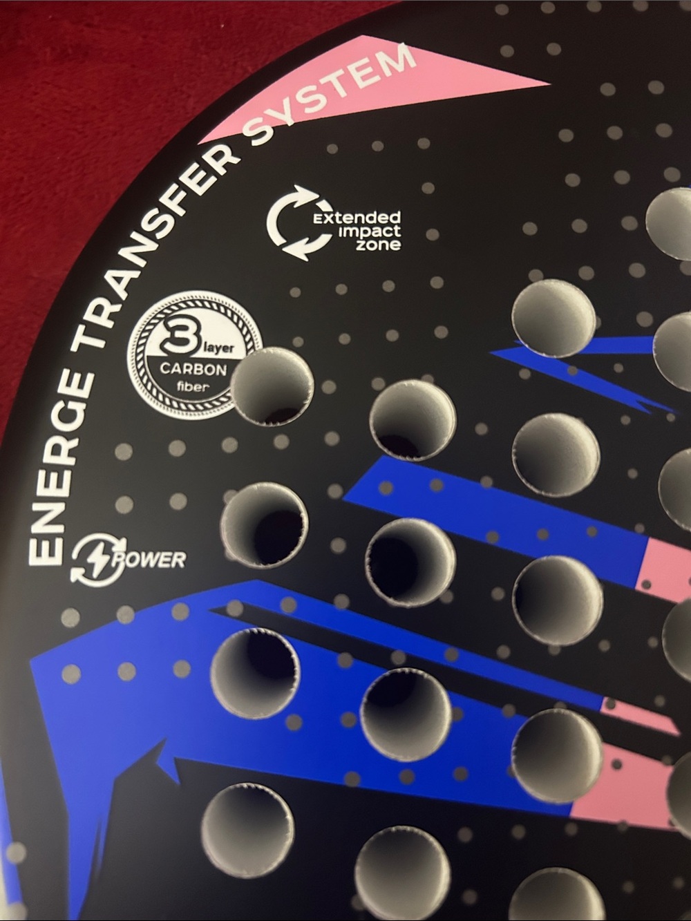 Energie Black Padel Racket with Blue & Pink Accents - Picture 2 of 3